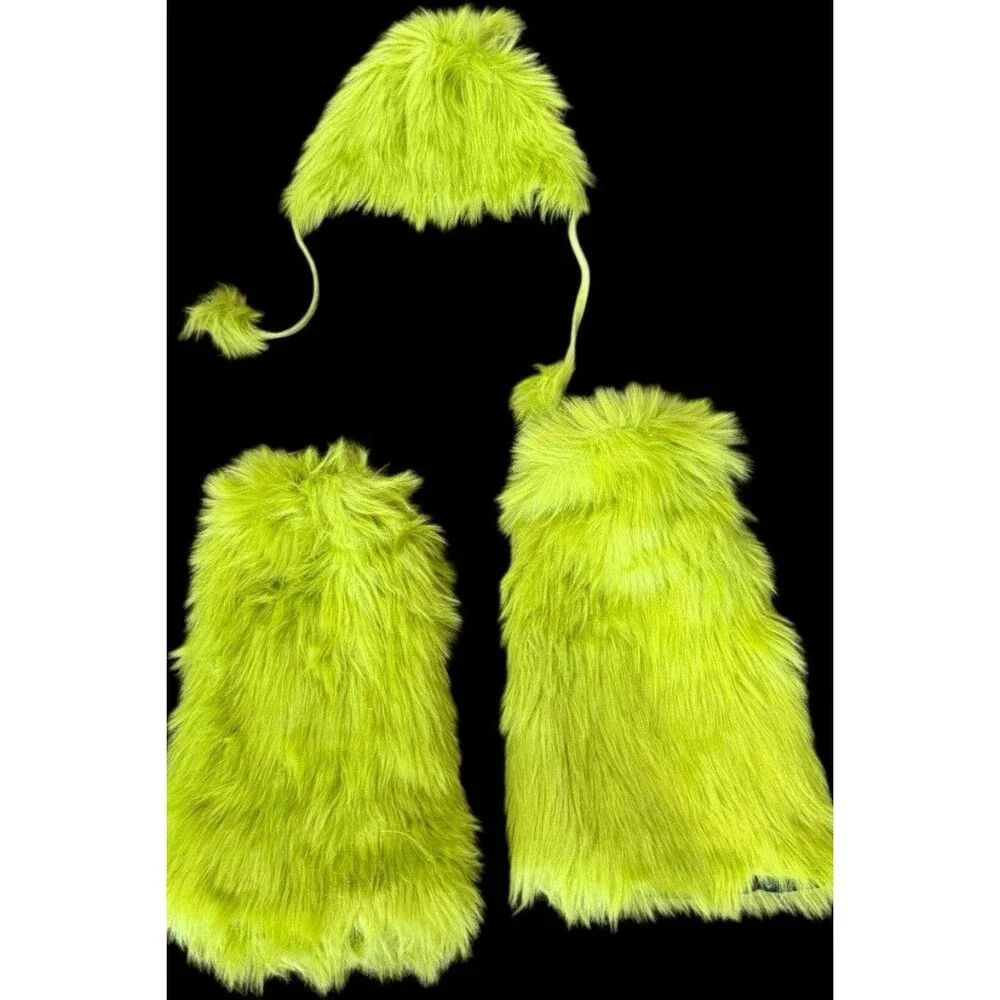 The Grinch Faux Fur Hat & Leg Warmer Boots Combo Dr. Seuss Christmas Cosplay